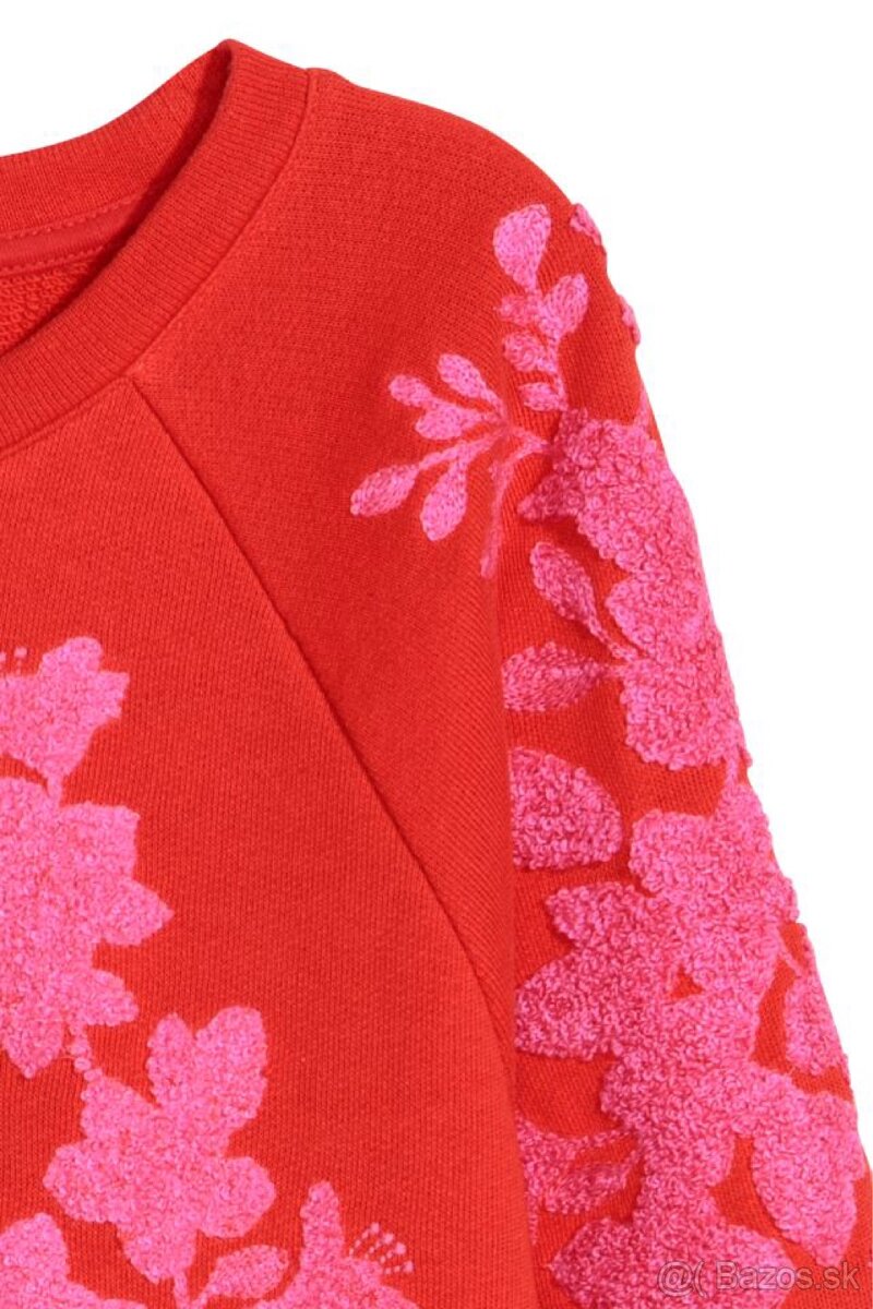 H&M Červená mikina pulóver s nášivkou crewneck XS 34 - 8