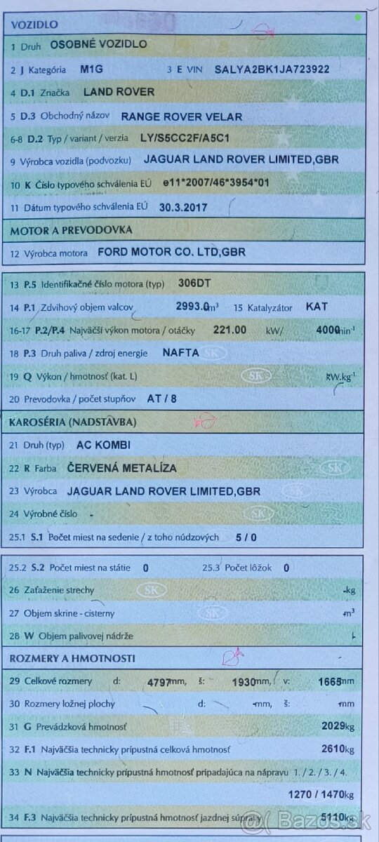 Predám Range Rover Velar 3.0 diesel V6 - 8