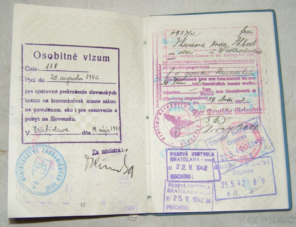 Predam Chorvatsky diplomatický pas z 2 ww...vela razítok spo - 8