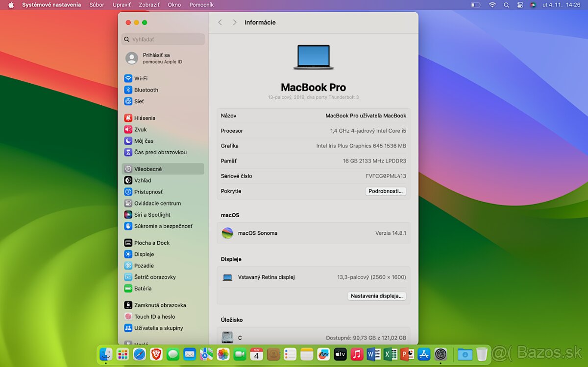 MacBook Pro 13" i5-1.4GHz,4j/16GB/128GB,Touchbar,batéria 6h - 8