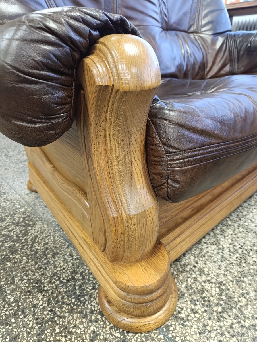 Rustikální kožená sedací souprava, 3+2+1, nábytek z masívu - 8