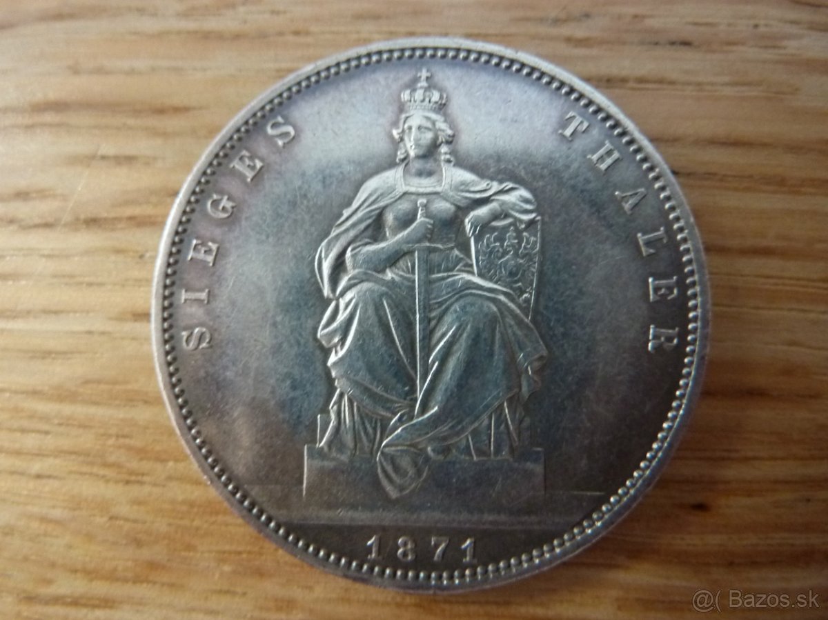 Vzácny nemecký toliar 1871 A Wilhelm I. v krásnom stave - 8