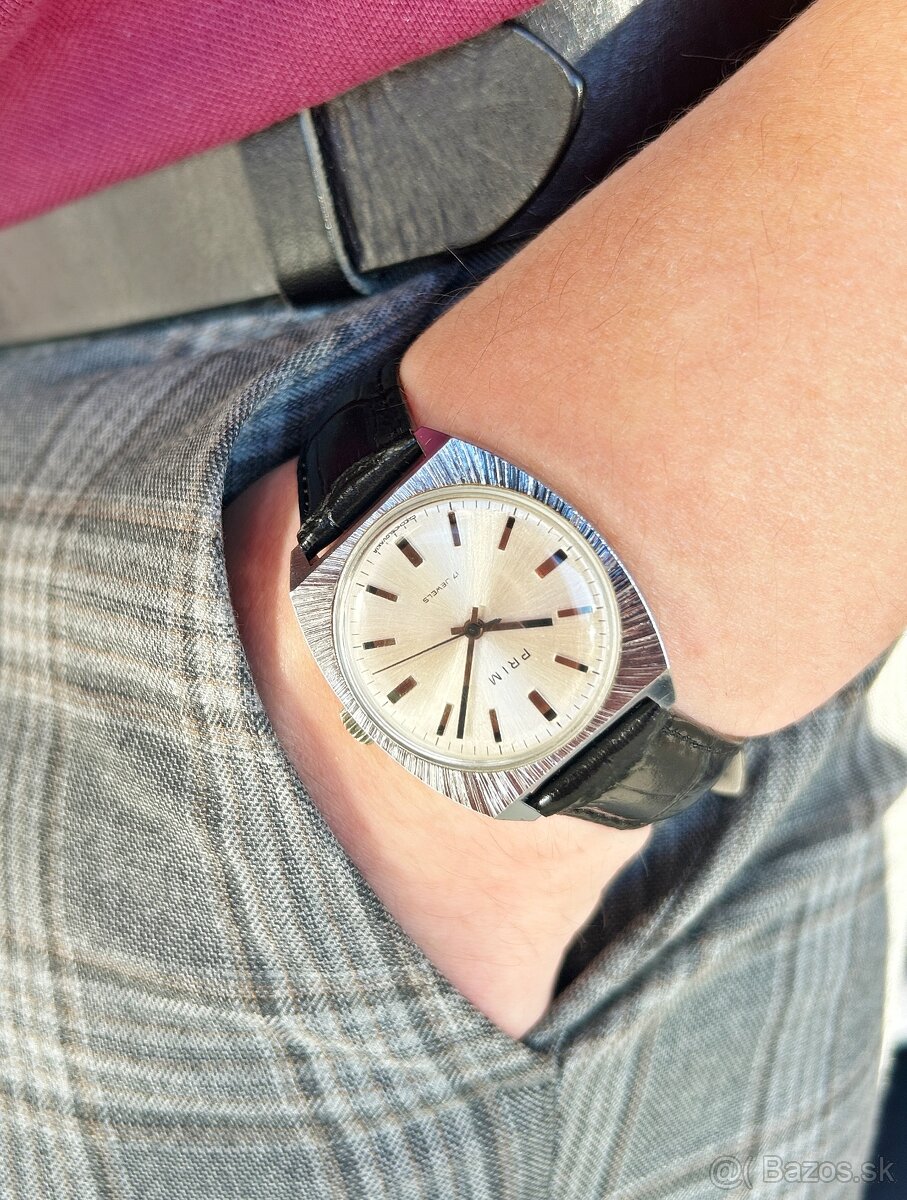 Československé mechanické vintage retro hodinky PRIM Čtverec - 8