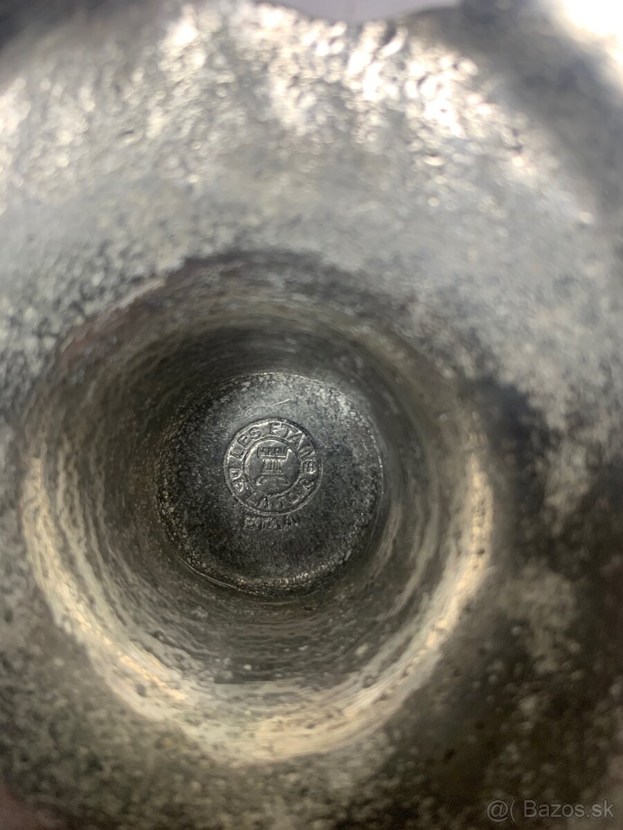 Starozitny kovový svietnik a tanier - 8