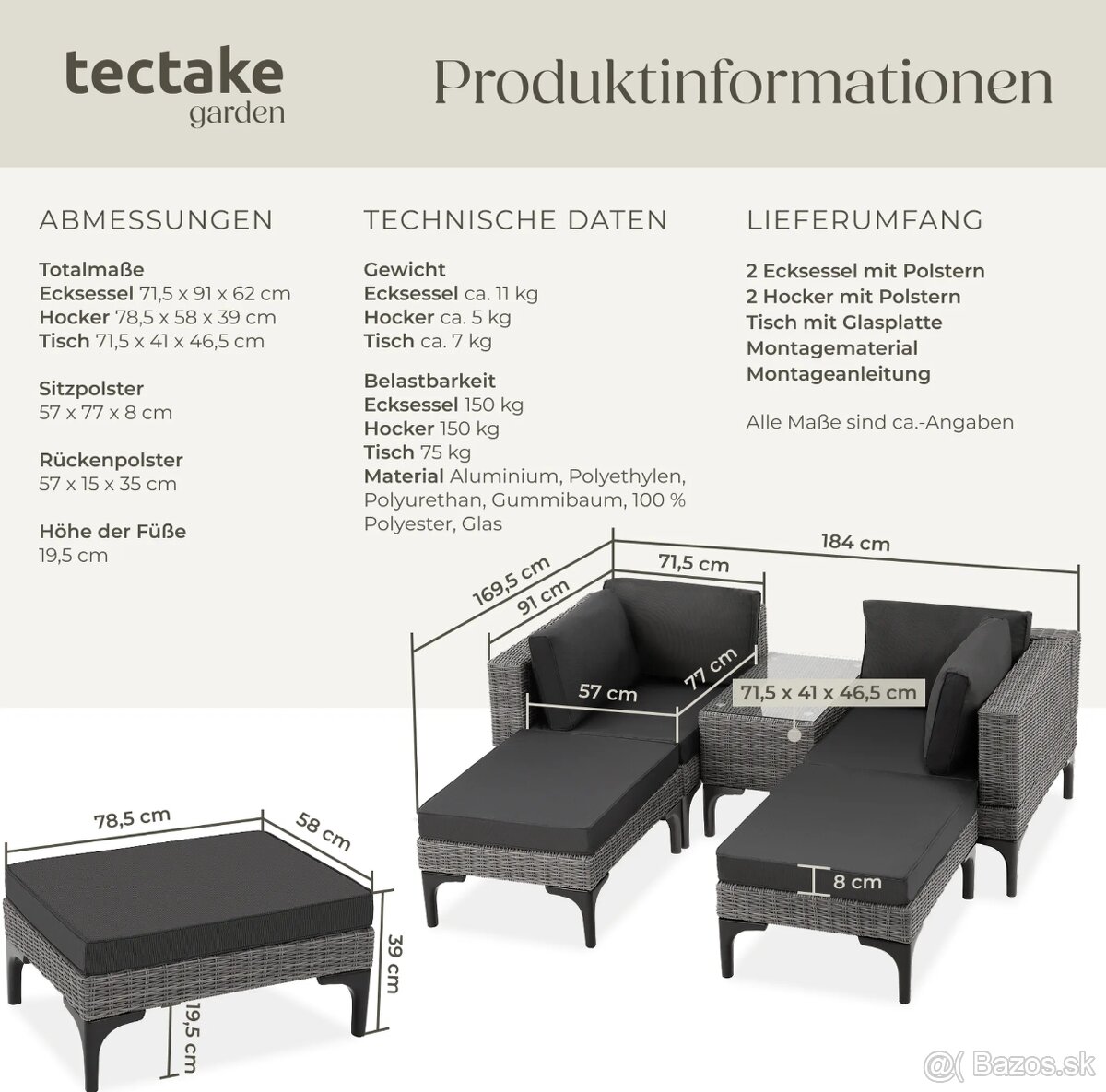 Predam zahradny Ratanový set Bellaria s hliníkovým rámom - 8