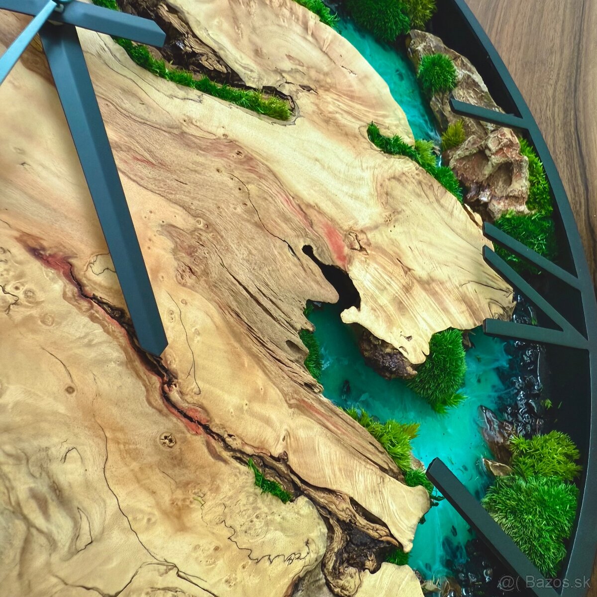 Machové hodiny s drevom a epoxidom 50cm priemer - 8