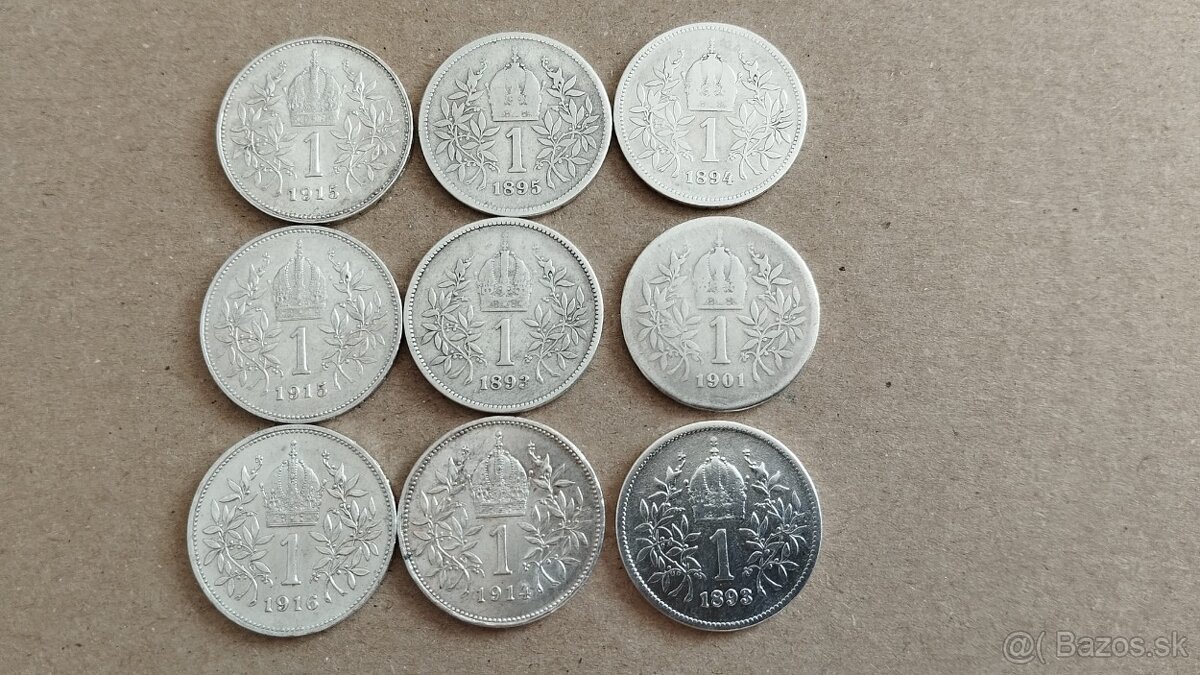 9ks starých korun - Stříbrné korony - konvolut korun. - 8