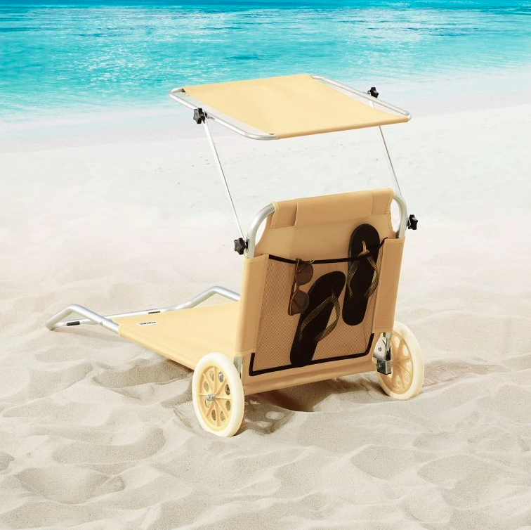 Hliníkové záhradné lehátko s kolieskami modré a béžové - 8