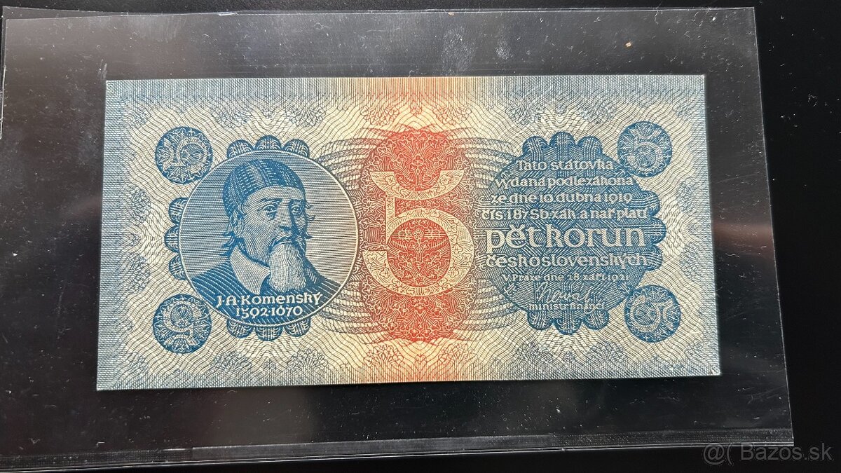 Bankovky 1.ČSR 5 korun 1921 Komenský - 8