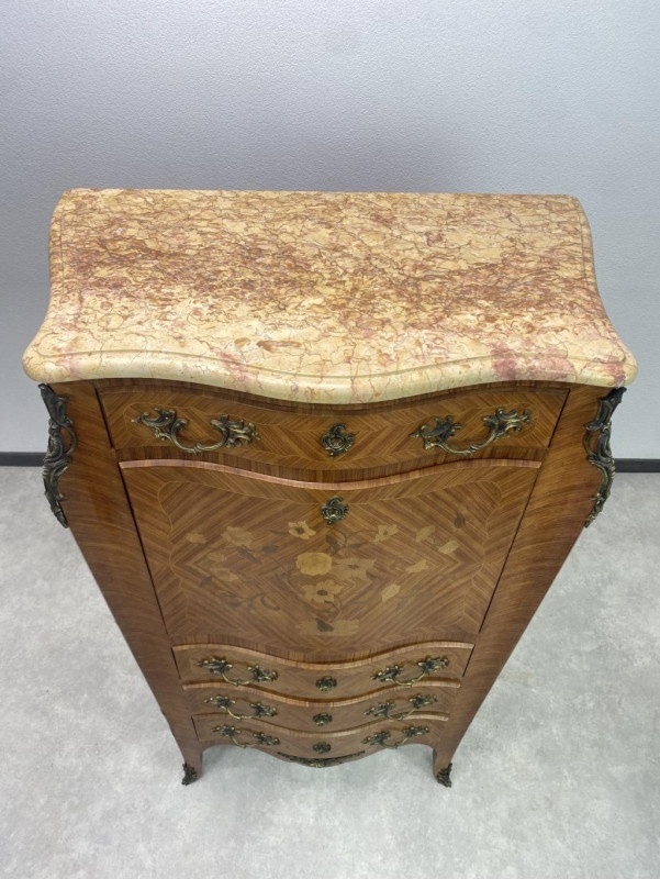 úzka intarzovaná komoda so šuplíkni Francúzkeho typu - 8