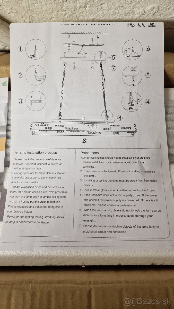 Vintage kovový obdĺžnikový luster - 8