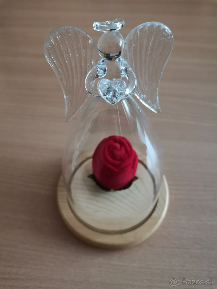 Sklenený Anjel s dreveným podnosom - 8