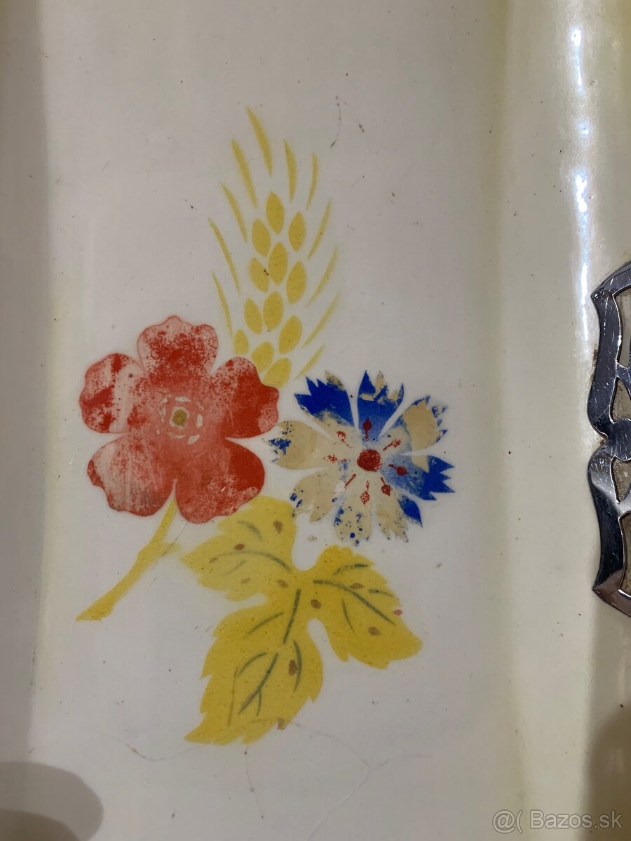 porcelánová tácka s kovovými úchytmi – - 8
