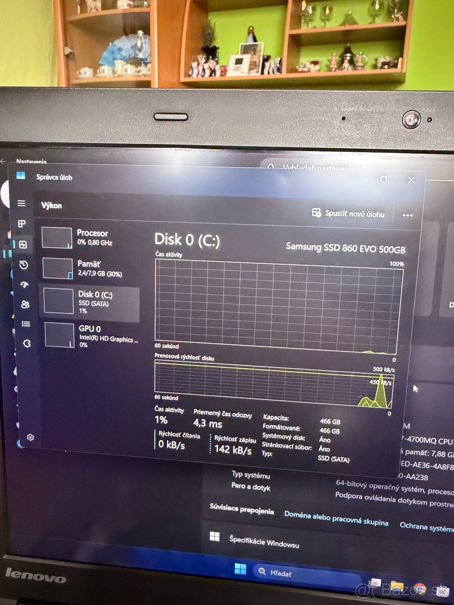 Predám Lenovo ThinkPad T440p – i7-4g/8GB/500GB/IPS/W11P - 8