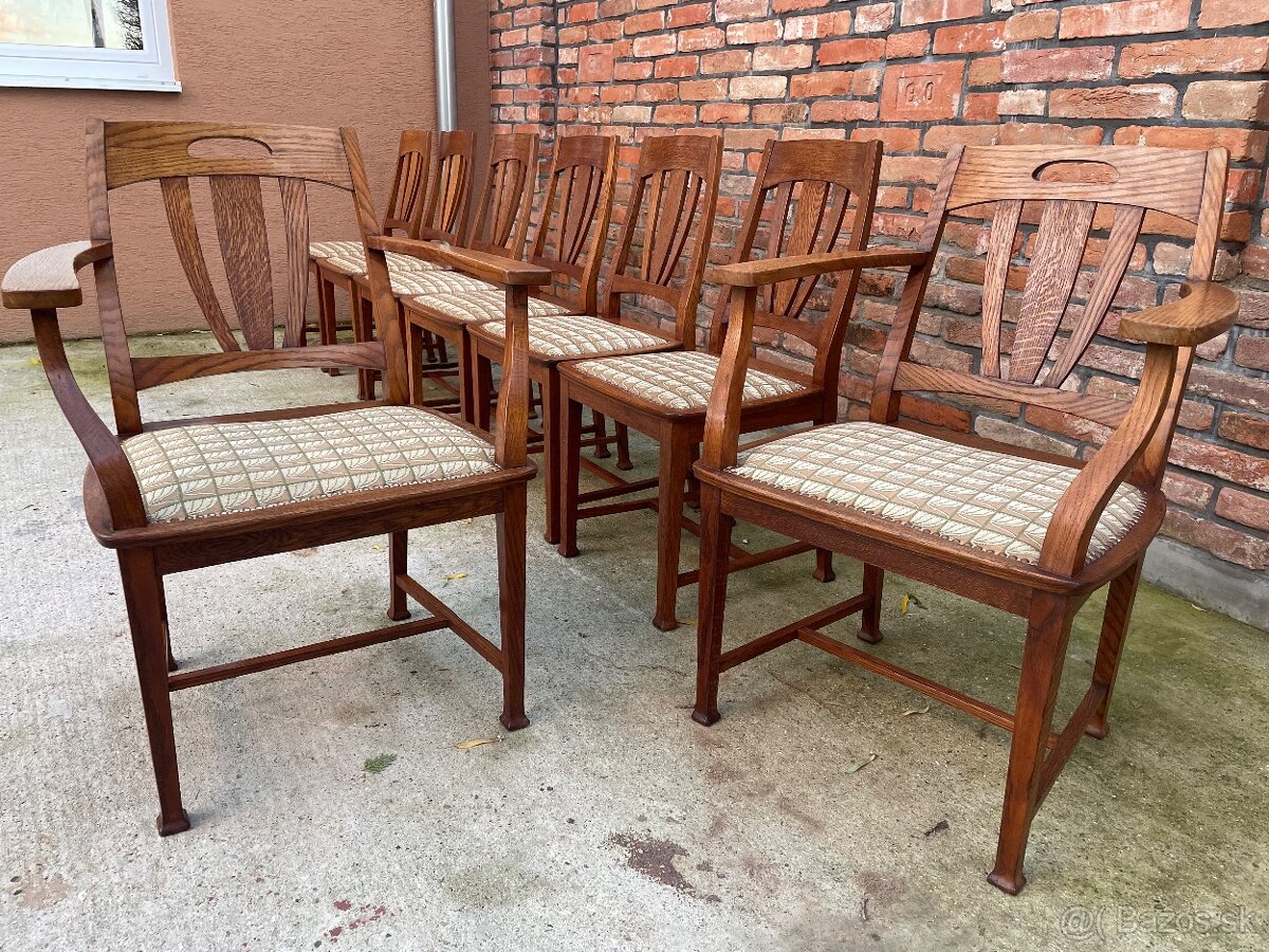 Originálne Jugendstil stoličky, 8 ks, dub, TOP STAV - 8