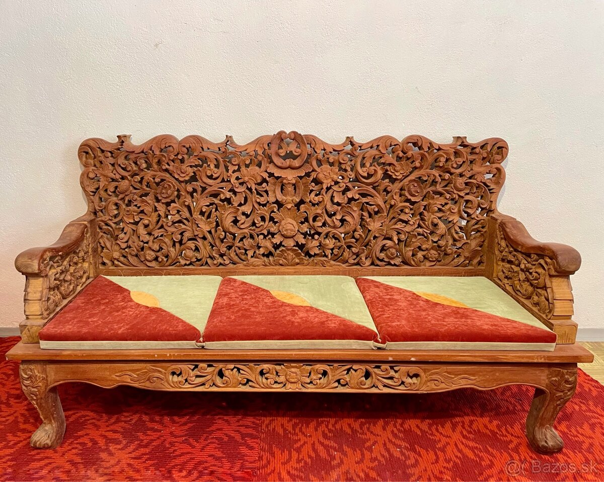 Veľky vyzrezávany set z tíkového dreva, dovezený z Ázie - 8