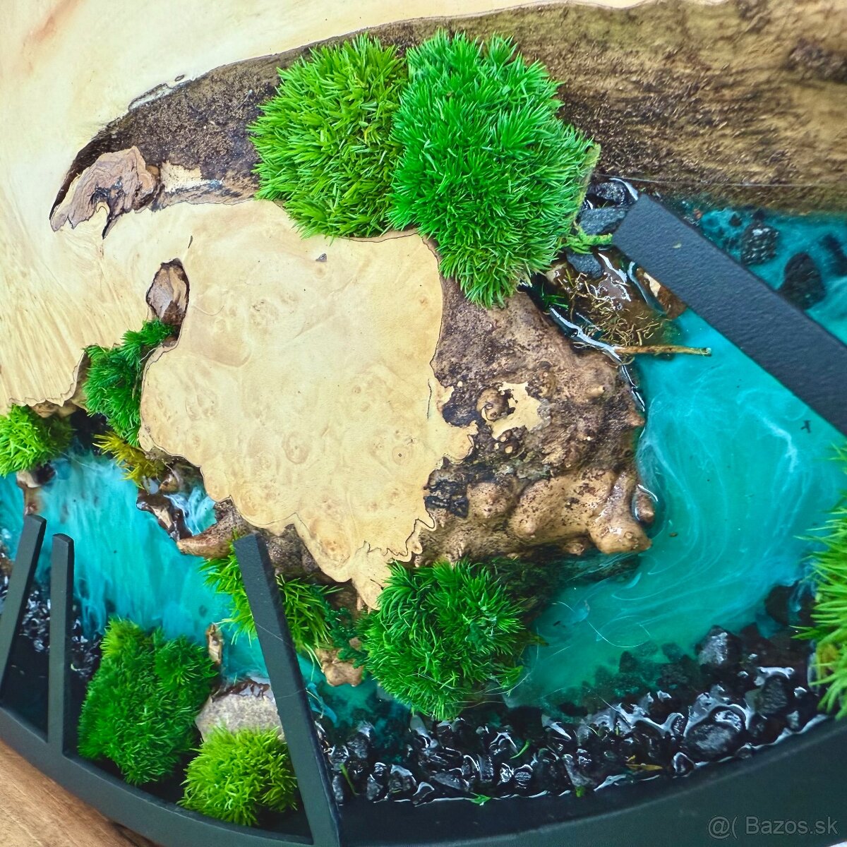 Machove hodiny s drevom a epoxidom priemer 50cm - 8