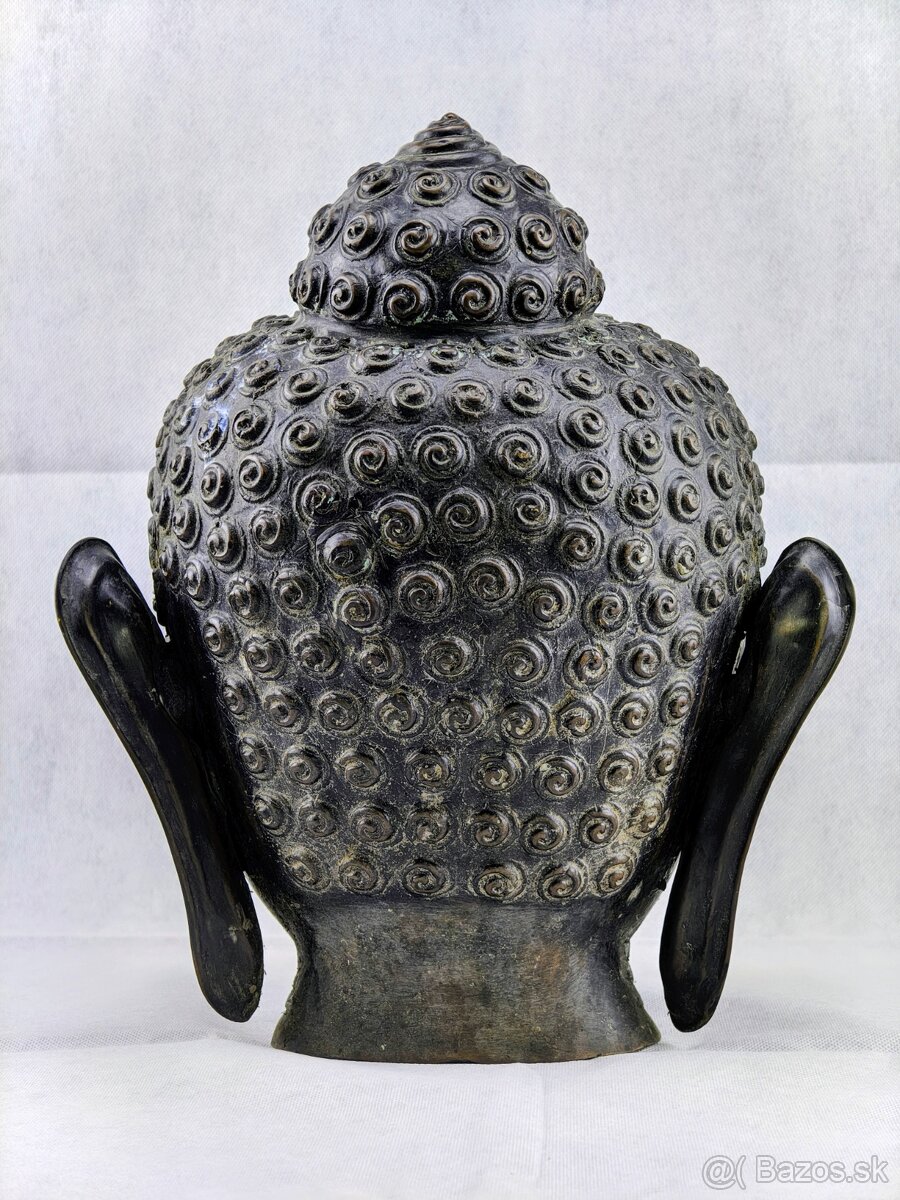 Veľká 42cm bronzová starožitná busta buddhu Gautamu -Thajsko - 8