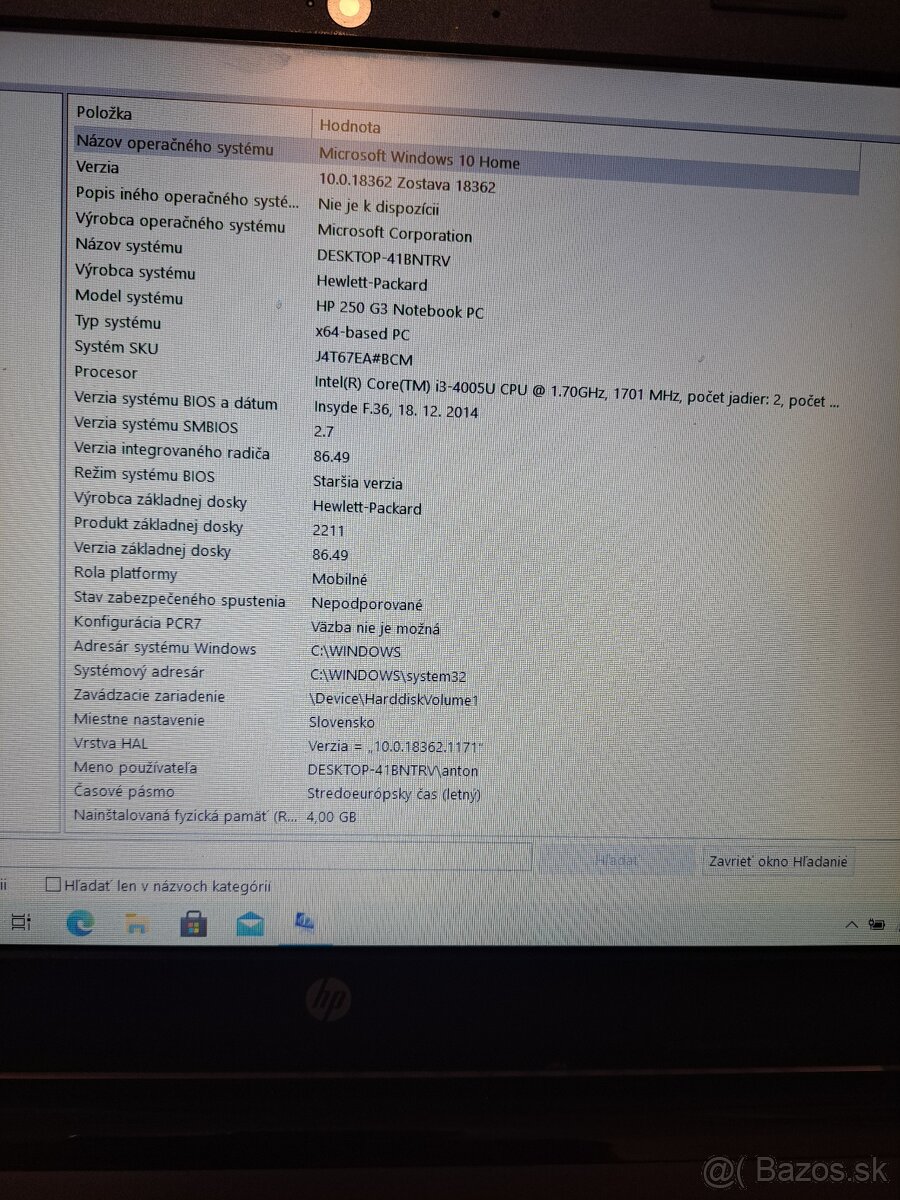 Predávam notebook HP 250 G3 - 8