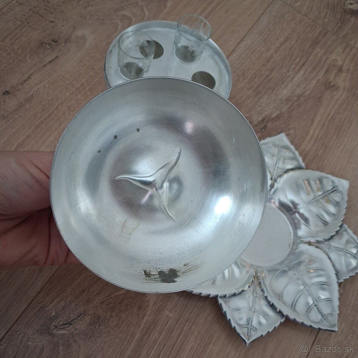 Starožitný set na štamperlíky - Sandrik jablko z alpaky - 8