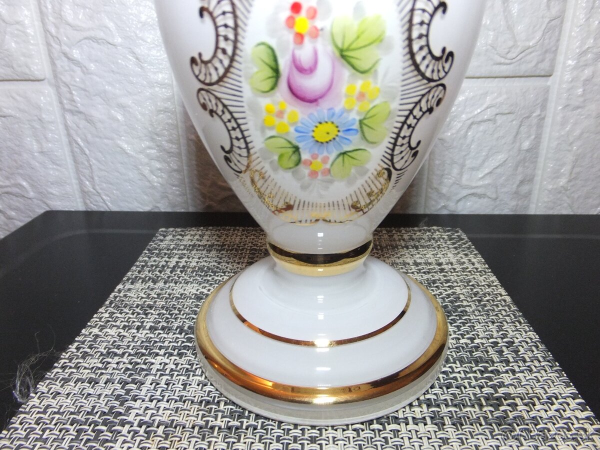 Retro krásná opálová váza, ručně malovaná, Bohemia. - 8