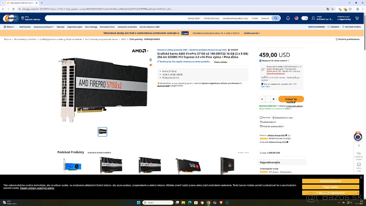 Profi grafika AMD FirePro S7150 x2 16GB GDDR5X - 8
