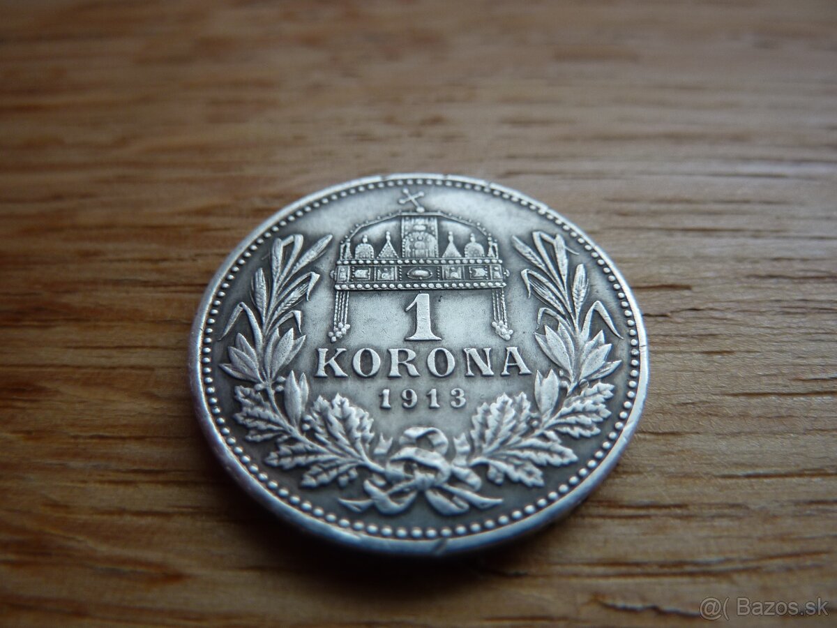 R-U Veľmi vzácna 1 koruna 1913 KB v krásnom zbierkovom stave - 8