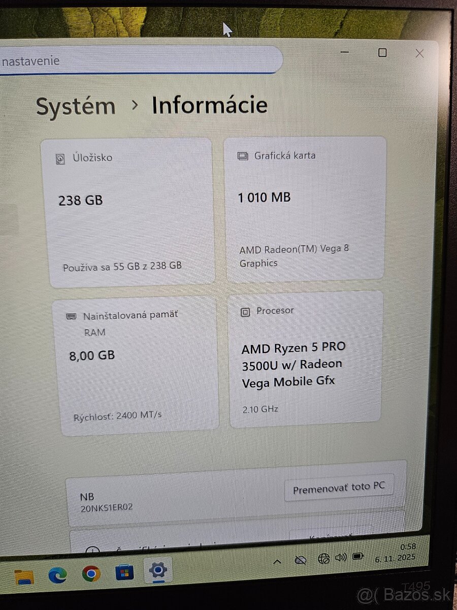 Lenovo ThinkPad T495 – výborný stav AMD / 8GB / 256GB SSD - 8