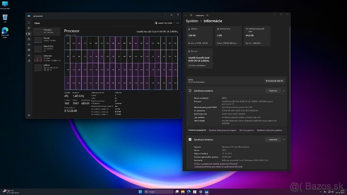 Počitač HP Z6 G4 - Intel Xeon - 40 jadier - 8