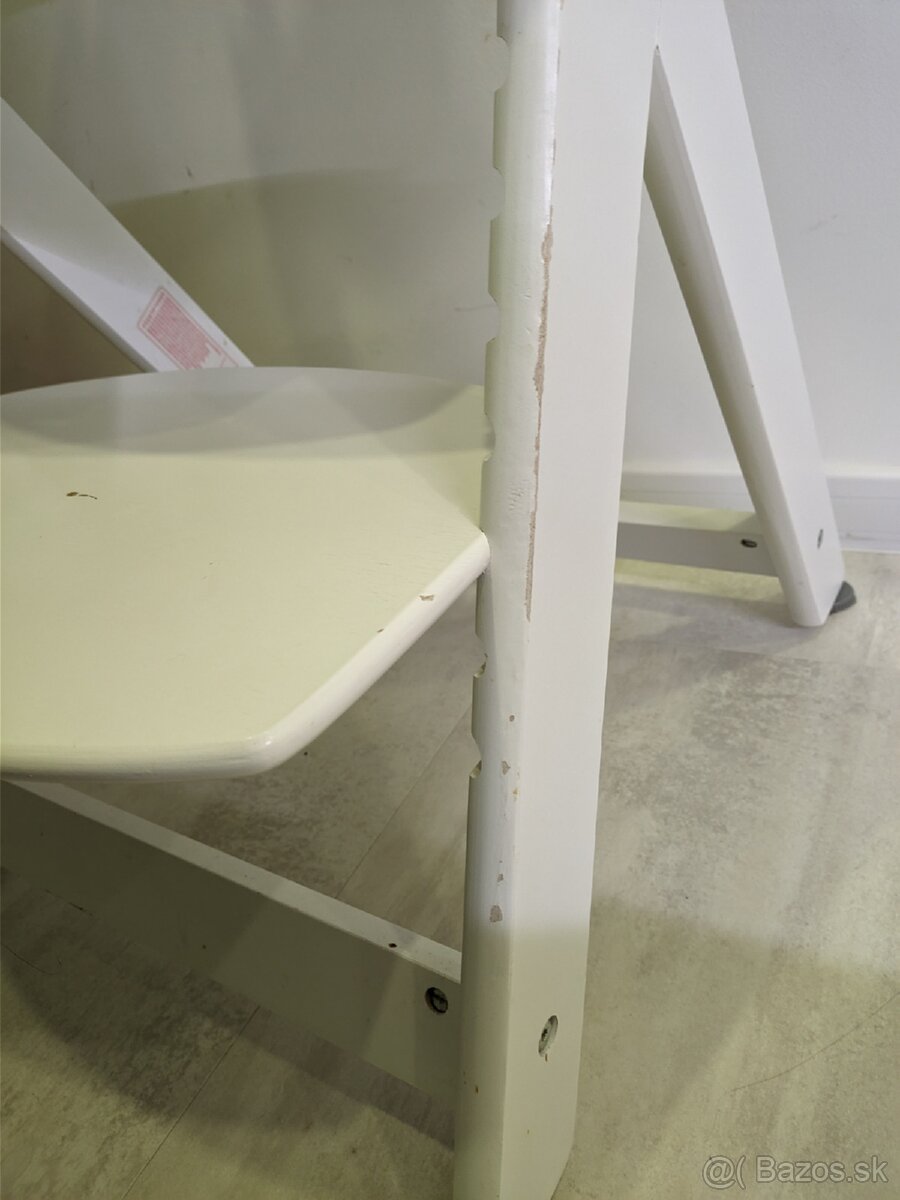 Detská jedálenská stolička Biela drevená - 8