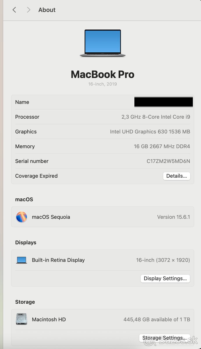 MacBook Pro 16” (2019), Intel i9, 16GB RAM, 1TB SSD - 8