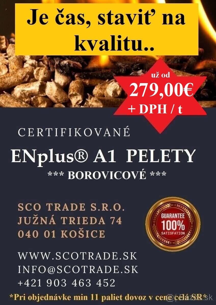 TOP - Certifikované ENplus® A1 pelety - 0,27% popol - 8