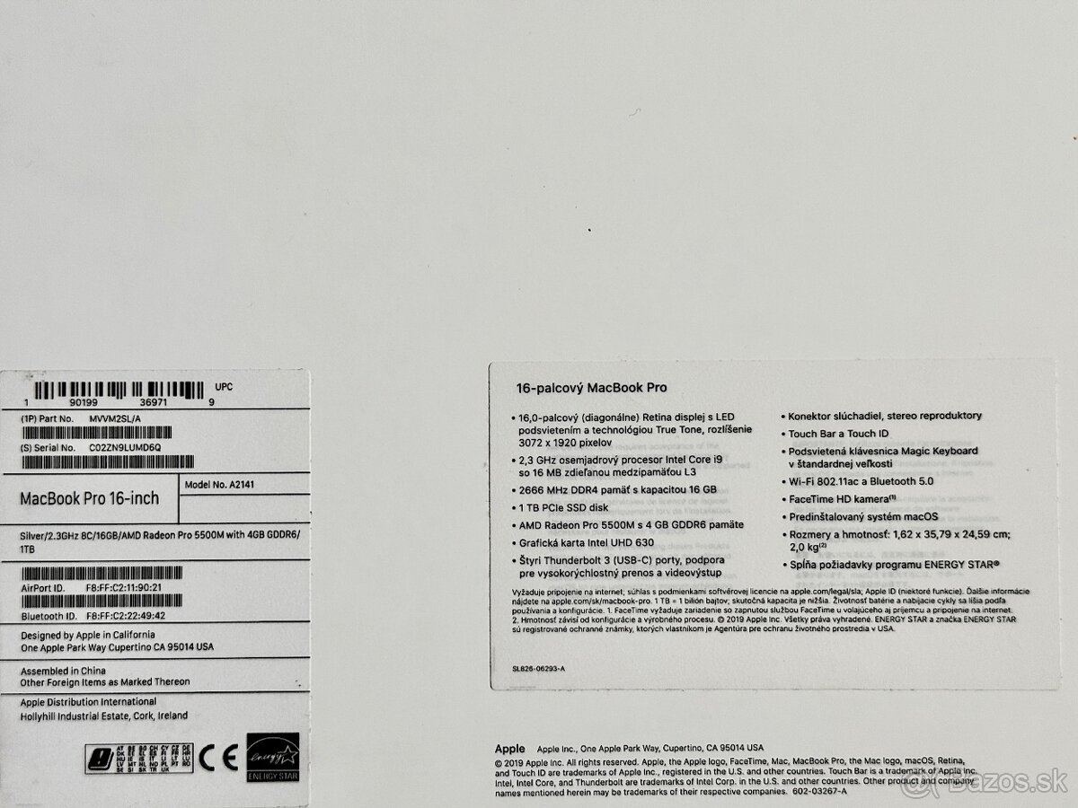 MacBook Pro 16" i9-2.3GHz,8j/16GB/1TB,Touchbar - TOP STAV - 8