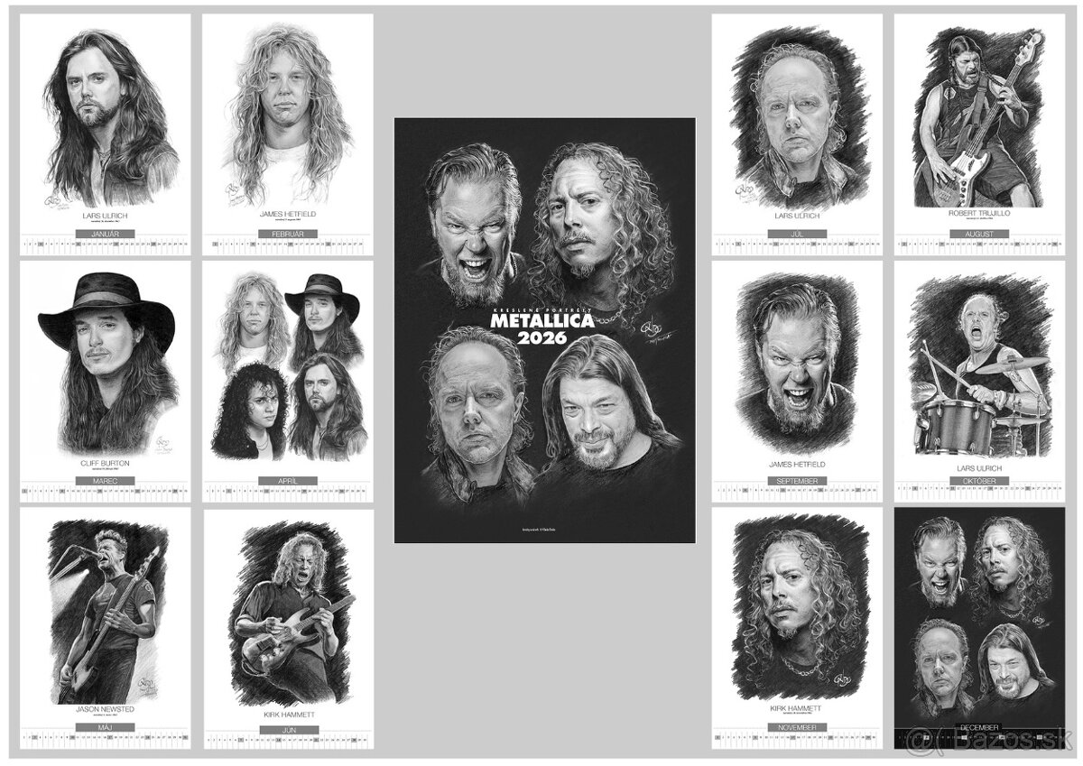 Unikátny kreslený kalendár portrétov Metallica 2026 - 8