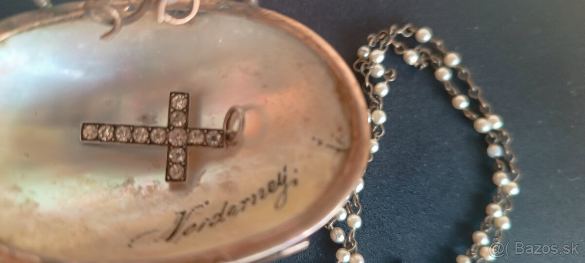 Starožitná perleťová mini stolička, perletové púzdro - 8