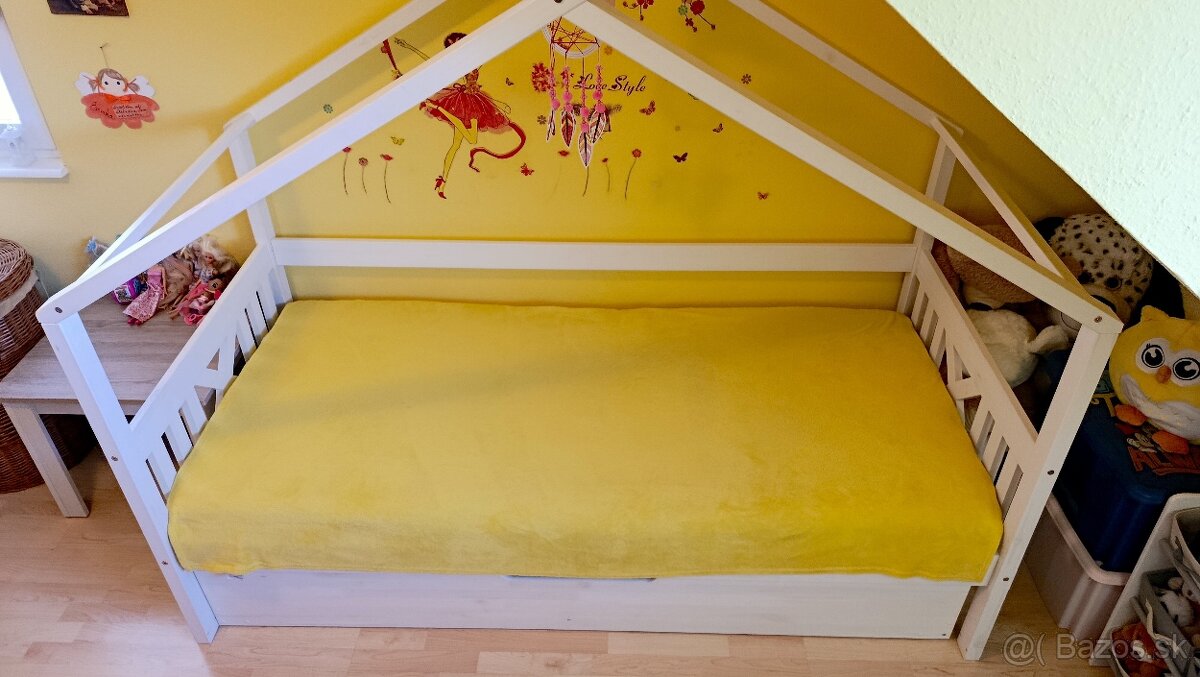 Detská domčeková dvoj-posteľ + rošty + matrace - 8