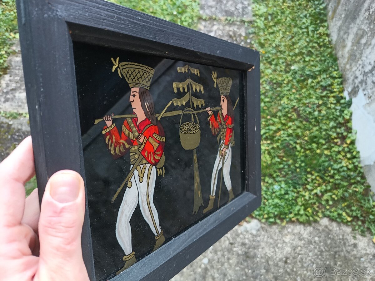 starožitný obraz maľba na skle Zbojníci - 8