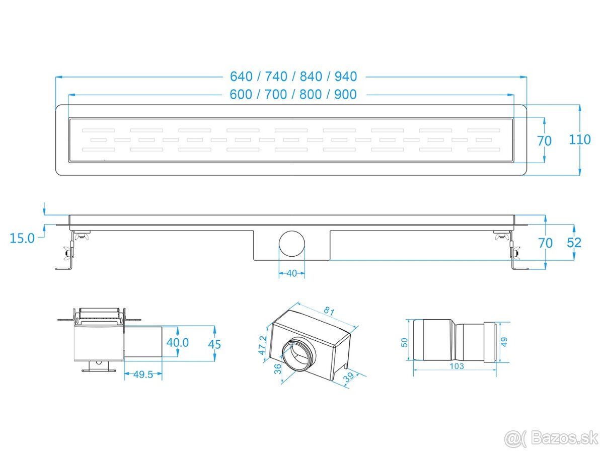 Sprchovy podlahovy nerezovy zlab kupelnovy odtokovy rost 35€ - 8