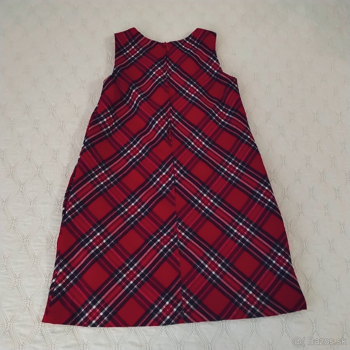 H&M kárované červené trblietavé šaty s mašľou a vreckami,140 - 8