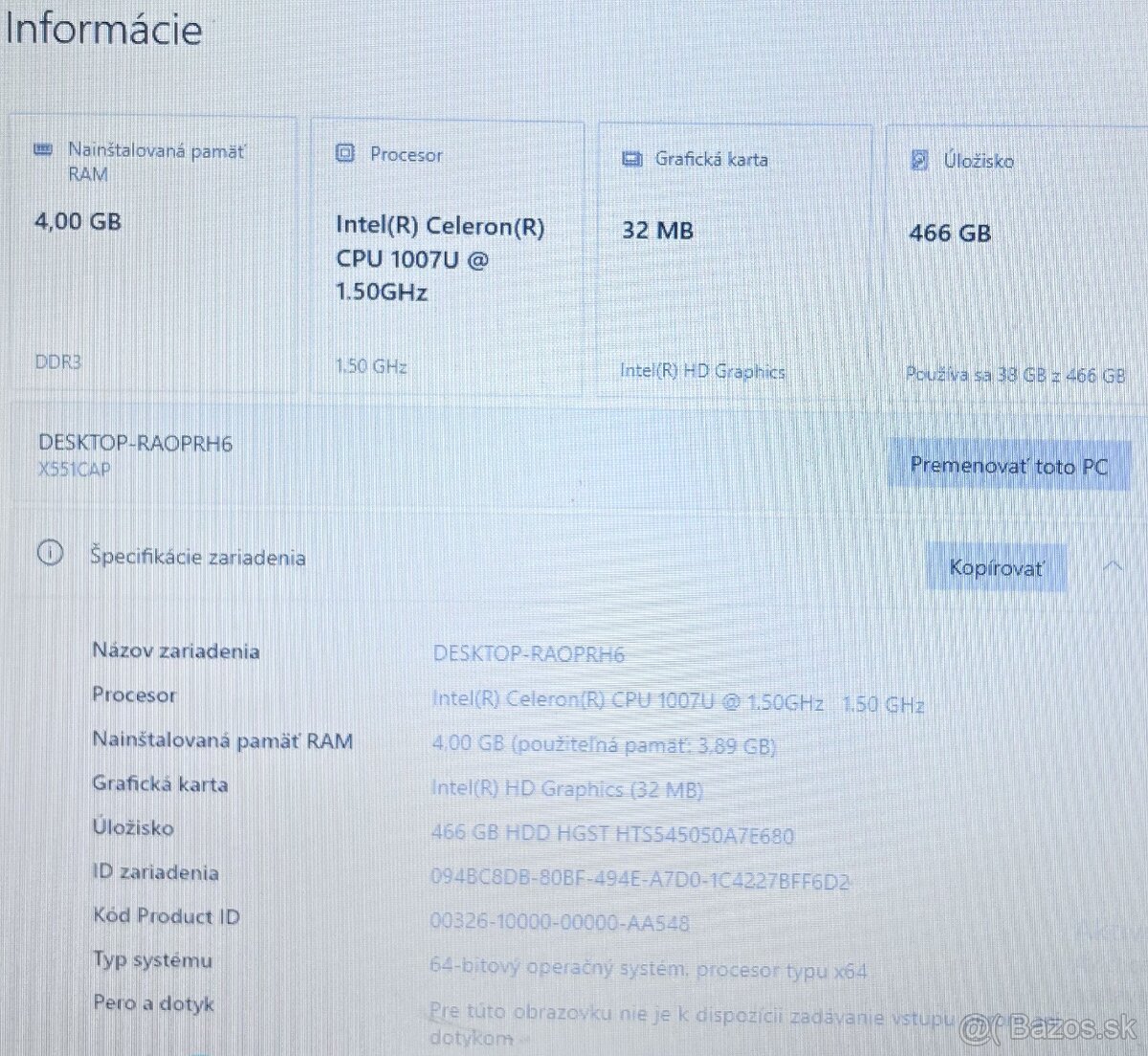 Asus X551C / Celeron 1007U / 4GB RAM / 500GB HDD / 15.6" - 8