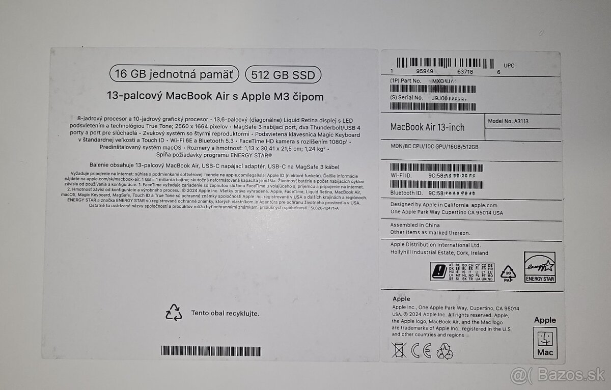 Apple MacBook Air 13,6" M3, 8C CPU/10C GPU/16GB/512GB - 8