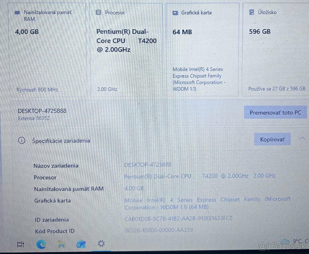 Acer Extensa / Intel T4200 / 4GB RAM / 640GB HDD / 15.6" - 8