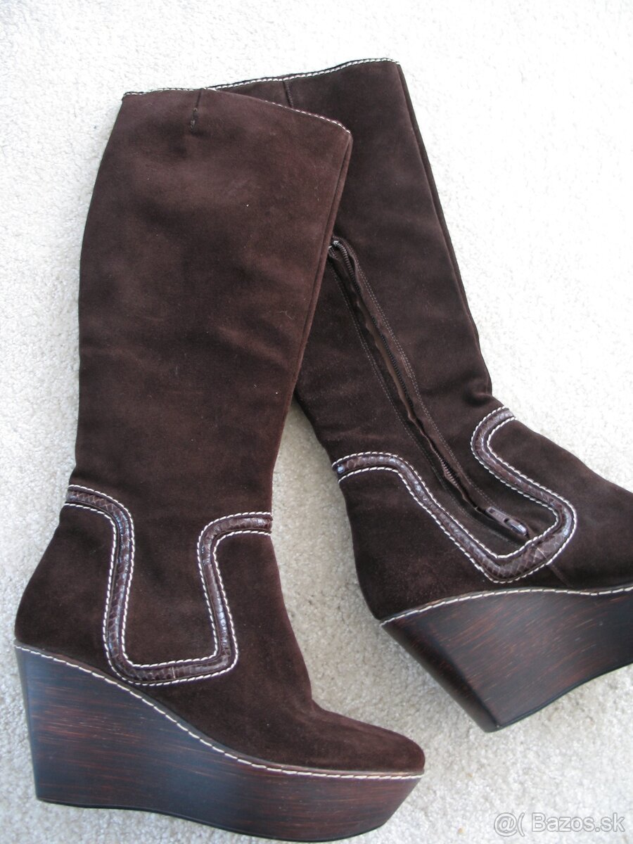VICINI luxusné hnedé kožené čižmy v.37 - 8