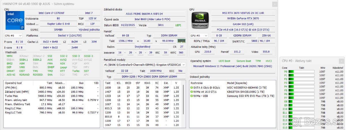 Intel i7-13700KF 64GB DDR4 GeForce RTX 3070 - 8