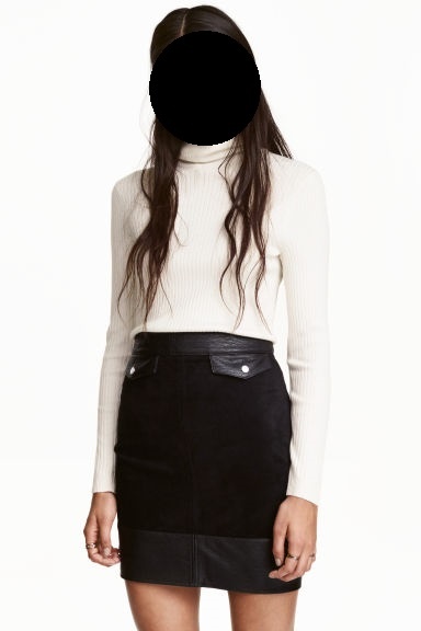 Čierna koženkovo-semišová sukňa H&M - 8