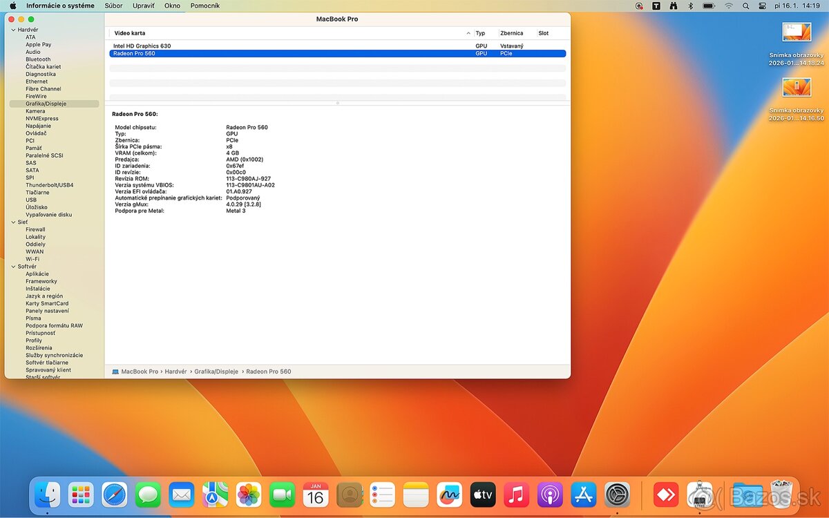 Macbook Pro i7, 15,4” - 16 GB, 512 GB, 2017 - 8
