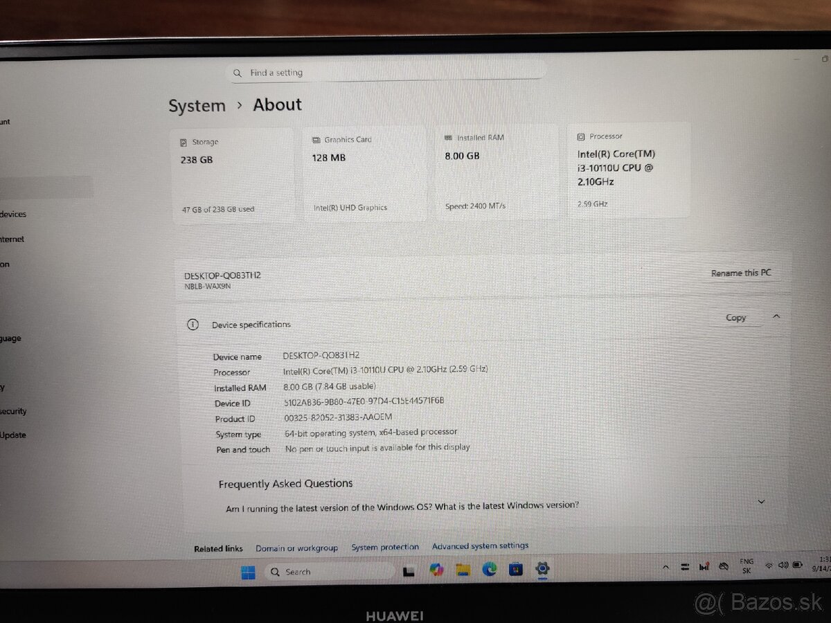 Huawei Matebook D 14 i3-10Th gen, 8/256Gb - 8