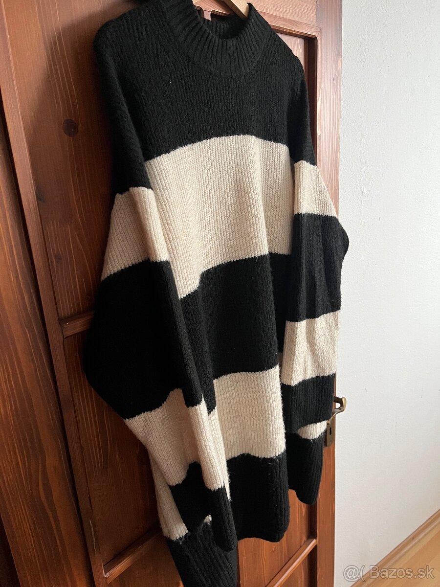 H&M dlhý pásikavý sveter L - 8