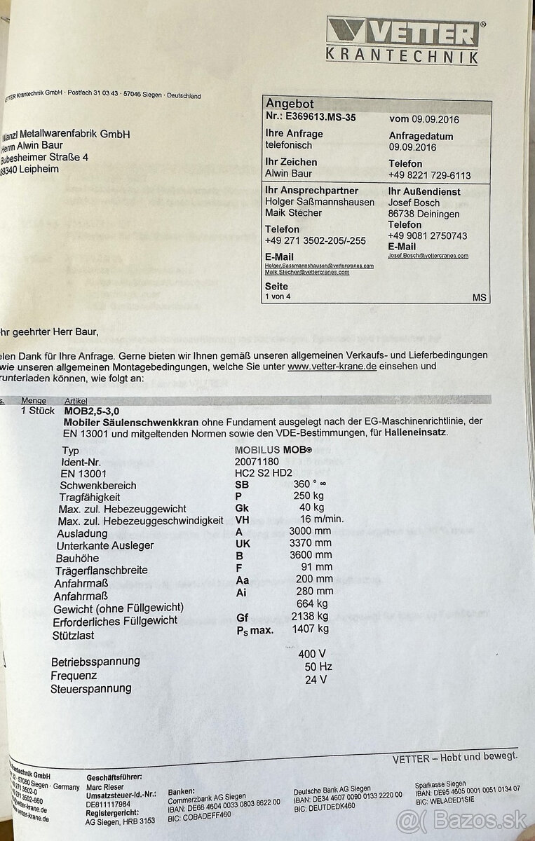 Jeřáb otočný VETTER s ABUS 250 kg - 8