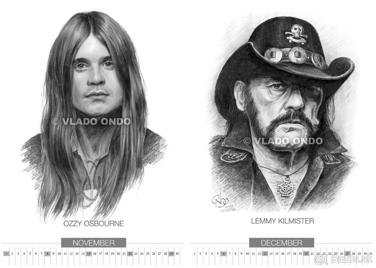 unikátny kreslený kalendár portrétov Hard and Heavy 26 - 8